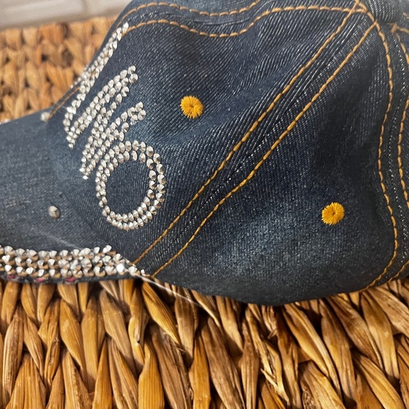 Stylish  Rhinestone studded blue jean Milano hat - Picture 10 of 10